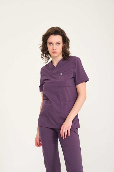 Pratik Medikal Lycra Scrubs Plum Envelope Collar Doctor Nurse Jersey Single Top