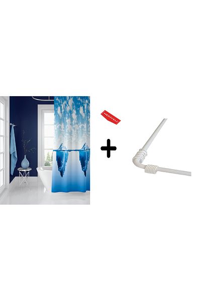 Zethome Perdele de baie 5322 1x180x200, Umeraș pentru țeavă pentru perdea, țeavă de colț albă, set perdea de duș