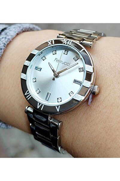 Ferrucci Gümüş Kadın Kol Saati 3 ATM Su Geçirmez Paslanmaz Çelik Makine Garan...
