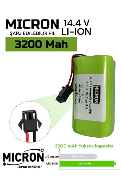 Micron 14.4 V 3200 Mah Yüksek Kapasiteli Robot Süpürge Bataryası (pili) - Yük...