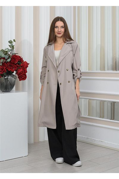 Nuseel New Season Oversize Long Trench Coat Stone