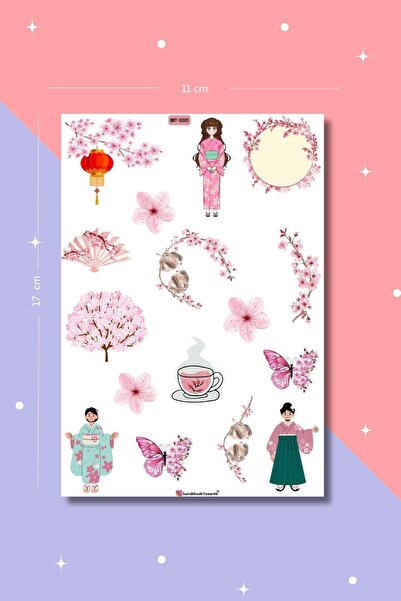 Burak Baskı Tasarım Sakura Japon Çiçeği Temalı Sticker Seti Ajanda Planlayıcı...