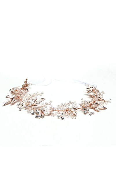 MK MODA ATELİER تاج زفاف لامع بنمط أوراق الذهب الوردي