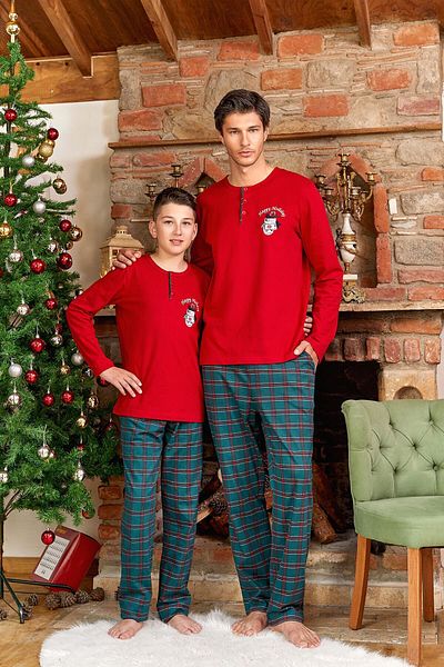 Cossy By Aqua 24423 Men's New Year Red Pajama Set with Print Detail