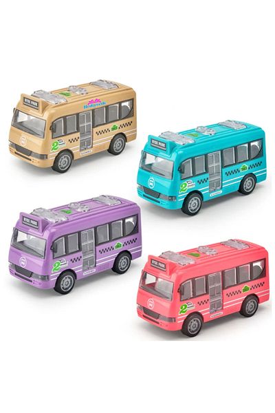 hediyecik Frictional 4-Piece Toy Bus Set 12 cm