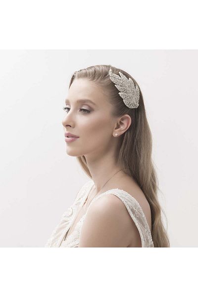 MK MODA ATELİER Accesoriu pentru păr Tiara de mireasă cu piatră strălucitoare cu motiv de frunze