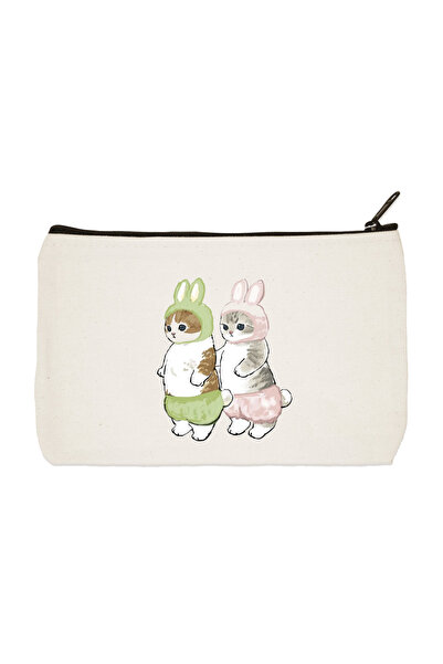 designedfy حقيبة مكياج من القماش المطبوع على شكل أرنب وقطط، وحامل أقلام، وحقي...