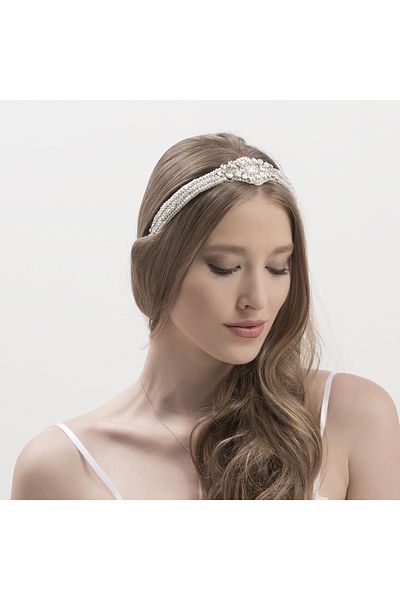 MK MODA ATELİER Ασημένιο κρύσταλλο πέτρινο αξεσουάρ μαλλιών με πέρλες