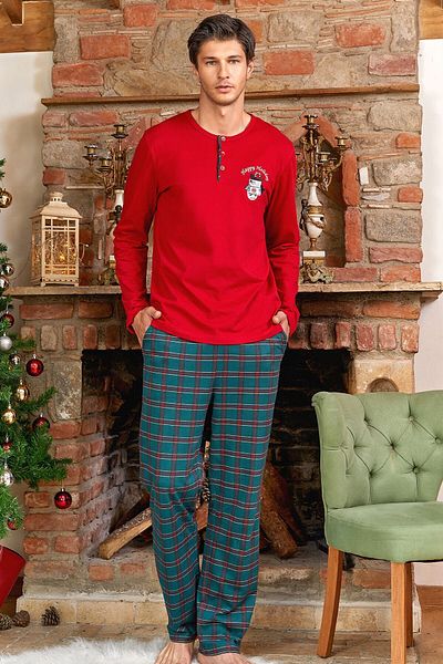 Cossy By Aqua 24423 Men's New Year Red Pajama Set with Print Detail