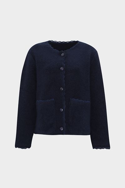 Açelya Okcu Premium Lace Detailed Teddy Women's Wool Knitwear Cardigan with Pockets