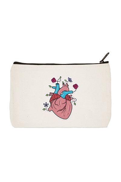 designedfy Flower Heart Printed υφασμάτινη τσάντα μακιγιάζ, θήκη για στυλό, τσάντα χειρός