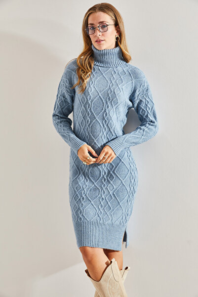 Bianco Lucci Kadın Saç Örgülü Balıkçı Yaka Triko Elbise