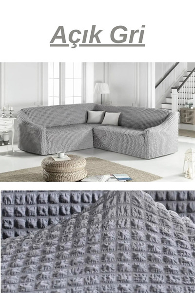 ELHOŞ Bürümcük L köşe Koltuk Örtüsü. Boydan Eteksiz Streç Esnek lastikli Çeky...