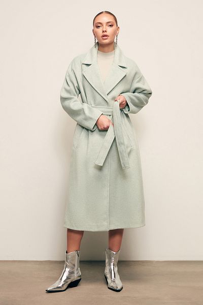 Sateen Belted Shabby Coat - Mint