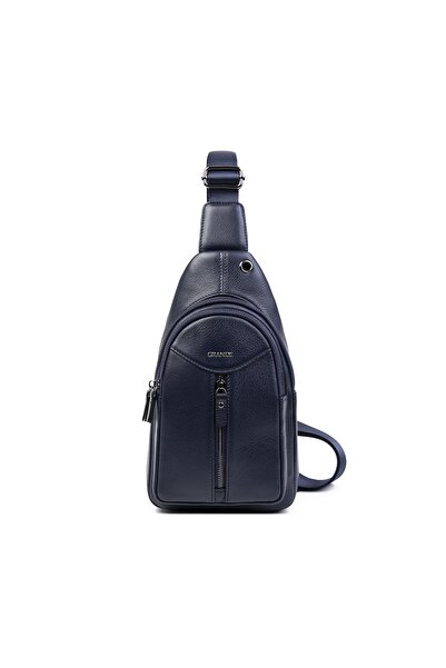 Grande 4270 Hakiki Deri Unisex Göğüs Çantası, Body Bag Arsel Lacivert