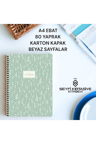 SEYFİKİRTASİYE STRIPED A4 SIZE 80 SHEETS CARTON COVER WIRE NOTEBOOK WHITE COLOR 60 GR PAPER