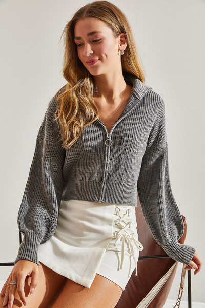 Bianco Lucci Women's Zippered Knitwear Cardigan