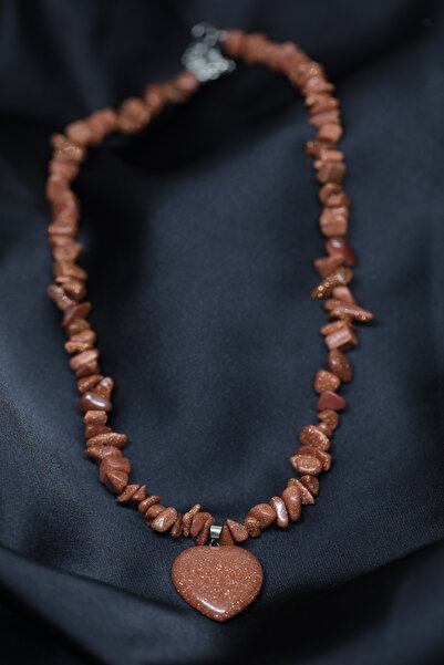 Öykü Moda Aksesuar Doğal Kalp Desenli Kırık Yıldız Taşı Kolye (Özgüven Taşı)