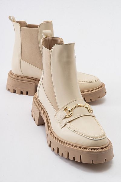 LuviShoes Cizme chelsea de damă cu cataramă bej VESPER