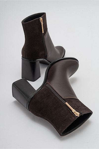 LuviShoes Hnědé dámské kozačky na podpatku ROPA