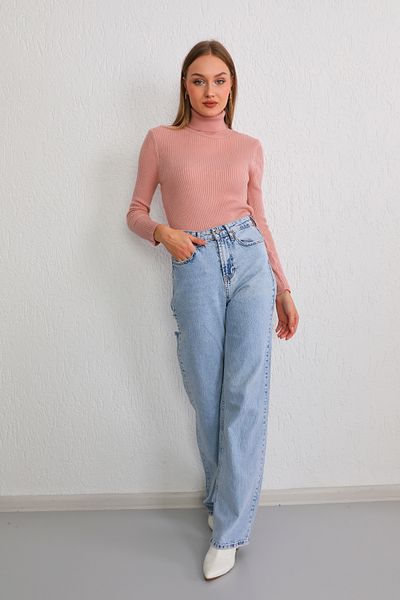 BİKELİFE Pulover de damă, pudră, lycra, cu gât tricotat