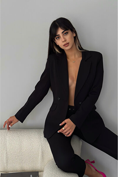 diaves Siyah Kruvaze Blazer Ceket Havuç Pantolon Takım Elbise