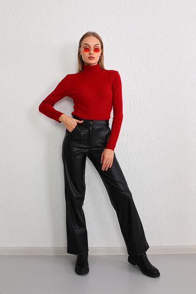 BİKELİFE Roter dehnbarer Rollkragenpullover aus Lycra für Damen