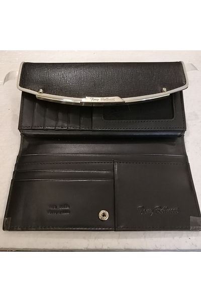 Tony Bellucci Women's Genuine Leather Black Printed 3 Wide 1 Zipper 3 Hidden 1 Transparent 7 Card Eyes Snap Wallet