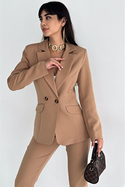 diaves Vizon Kruvaze Blazer Ceket Havuç Pantolon Takım Elbise