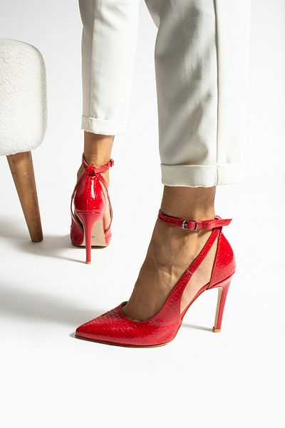 La Limar 10.5 cm red snake lesson patterned stiletto heels