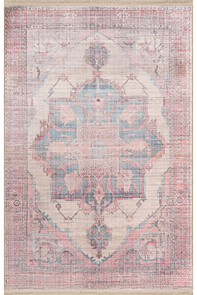 Rugs Modern Halı Pembe Mavi Temalı Geleneksel Motif Etnik Desenli Vintage Dek...