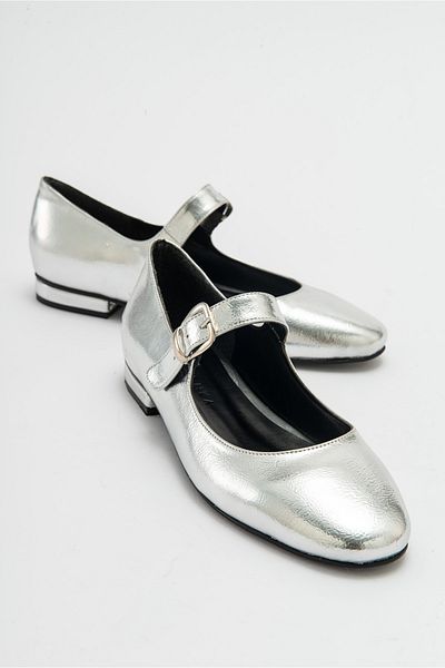 Niloshka CLARA Silver Metallic Round Shape Buckle Casual Ballerina Women's Shoes