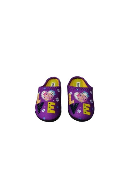 GEZER Girl's Purple-Yellow Love Figured Indoor Ultra Light Non-Slip Sole Girl's Slippers