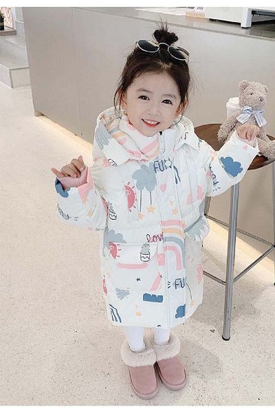 naynes Winter Down Coats for Girls, Hooded Fleece Jacket (110 cm-4 Years / Leisure White)