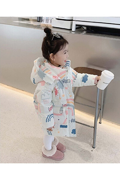 naynes Winter Down Coats for Girls, Hooded Fleece Jacket (110 cm-4 Years / Leisure White)