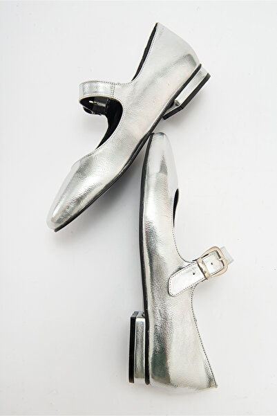 Niloshka CLARA Silver Metallic Round Shape Buckle Casual Ballerina Women's Shoes