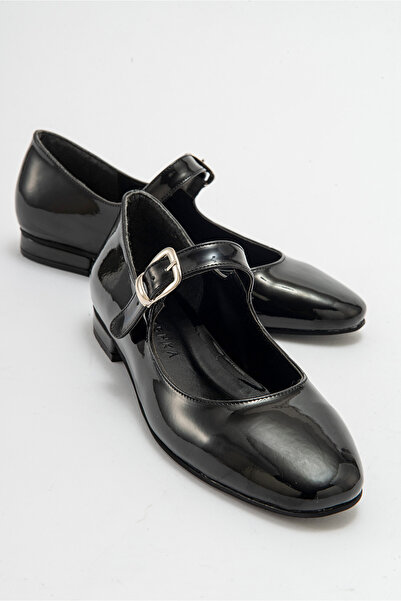 Niloshka CLARA Siyah Rugan Yuvarlak Kalıp Tokalı Casual Babet Kadın Ayakkabı