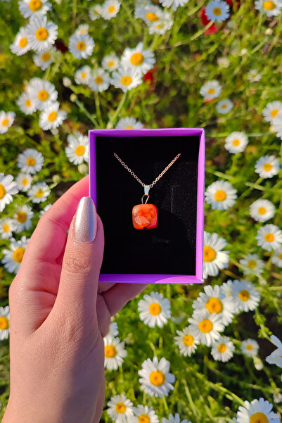 Parlé Bien UNİSEX TURUNCU DOĞAL TAŞ ÇELİK KOLYE