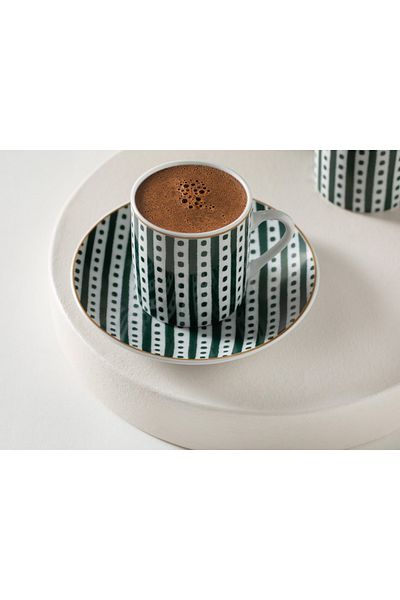 English Home Morris Porcelain 4 Pieces Coffee Cup Set for 2 People 80 Ml Green