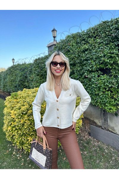 Valiberta Premium Buttoned Cardigan-Ecru
