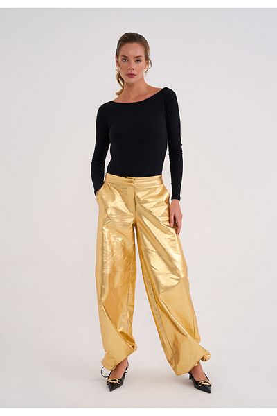 La Sarta Pantaloni de damă Shine de culoare aurie