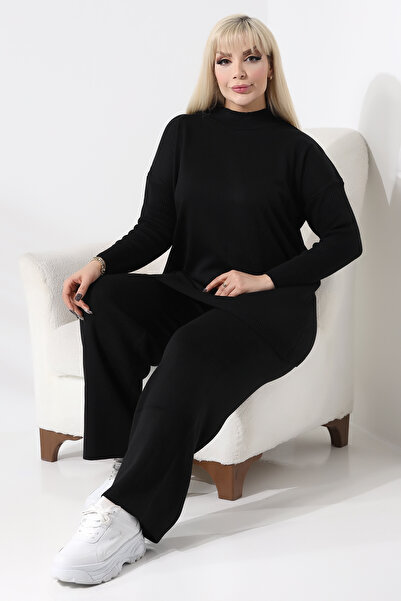 MJORA Μαύρο Πλεκτό Σετ Μεγάλου Μεγέθους Κάτω-Επάνω