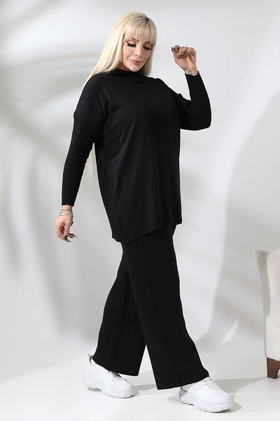 MJORA Black Knitwear Top-Bottom Plus Size Suit