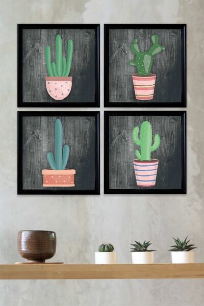 UNT Σετ 4 έγχρωμων πινάκων με κάρτσες κάκτων με εμφάνιση πλαισίου