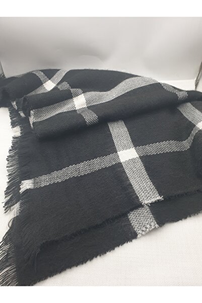 SHE ACCESSORIES Siyah Beyaz Kışlık Omuz Şalı