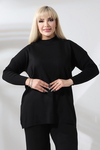 MJORA Black Half Turtleneck Fine Knitwear Plus Size Sweater
