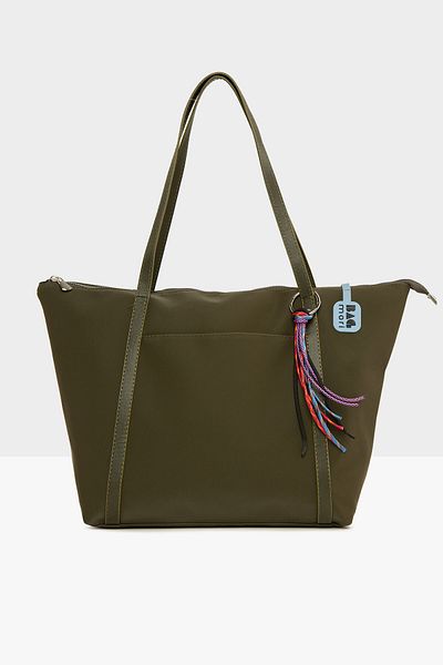 Bagmori Khaki Women's Colorful Tassel Detailed Satin Tote Bag M000008174