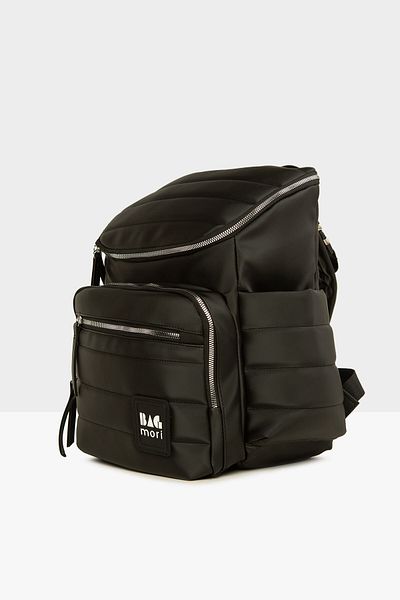 Bagmori Black Covered Garnished Satin Mother Baby Care Backpack M000008178