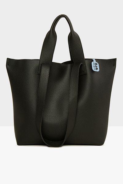 Bagmori Black Women's Double Strap Textured Large Tote Bag M000008166