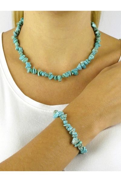 Pelek Butik Turquoise Natural Broken Stone Set DT014